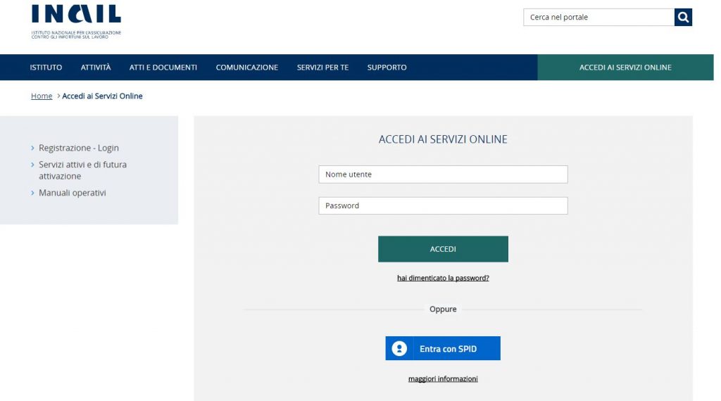 Accedi ai Servizi Inail